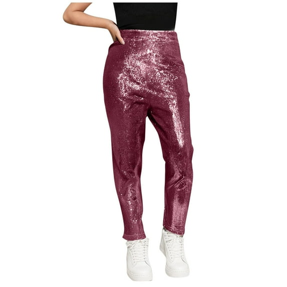 fatyb Kids Boys Girls Sequin Leggings High Waist Sparkly Pants Glitter Trousers for Dance Party Club