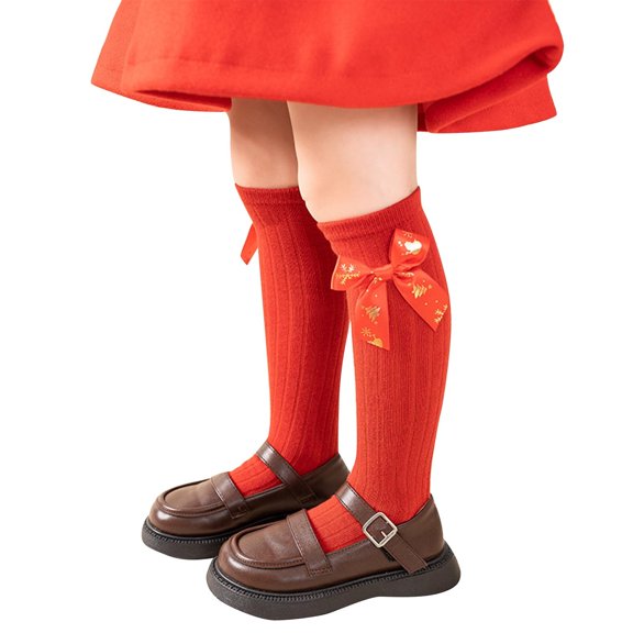 fatyb Kids Christmas Knee High Socks Cute Soft Stockings for Boys Girls Xmas Dress Long Cotton Socks