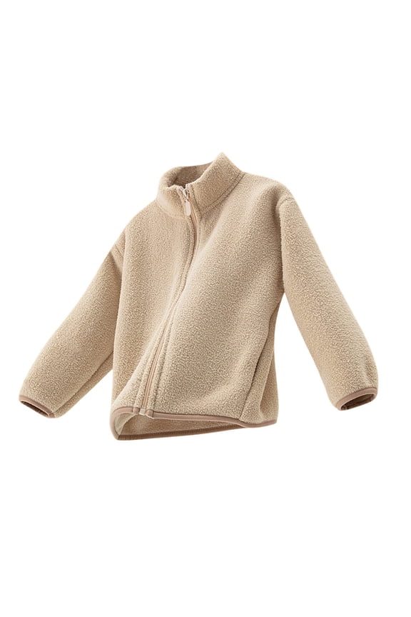 Kids Fleece Jacket with Pockets Stand Collar Casual Boys Girls Full Zip Warm Fuzzy Coat Outwear