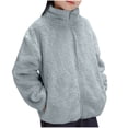 thumbnail image 1 of fatyb Kids Fuzzy Fleece Jacket Boys Girls Stand Collar Full Zip Outerwear Warm Winter Coat with Pockets, 1 of 4