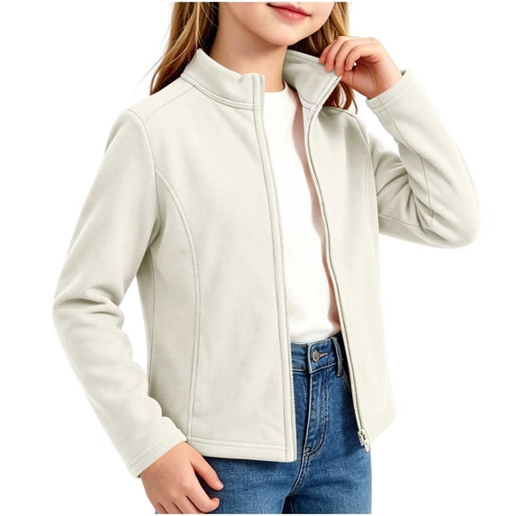 fatyb Kids Girls Fleece Jacket Zip up Sherpa Lined Cropped Coat Stand Collar Long Sleeve Warm Outerwear