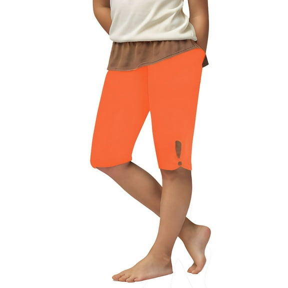 fatyb Kids Girls Knee Length Leggings Stretch Athletic Workout Shorts Solid Color Dance Biker Shorts