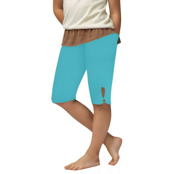 fatyb Kids Girls Knee Length Leggings Stretch Athletic Workout Shorts Solid Color Dance Biker Shorts