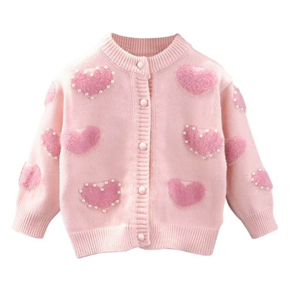 fatyb Kids Girls Sweater Cardigans Heart Button down Knit Sweater Coat Long Sleeve Casual Outwear for Girls