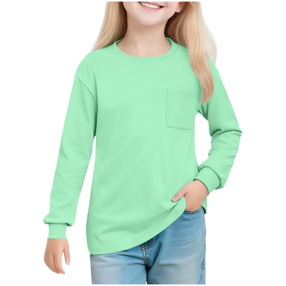 fatyb Kids Long Sleeve T Shirts Boys Girls Crew Neck Tshirts Casual Solid Color Tops Tee with Pocket