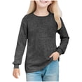 thumbnail image 1 of fatyb Kids Long Sleeve T Shirts Boys Girls Crew Neck Tshirts Casual Solid Color Tops Tee with Pocket, 1 of 7