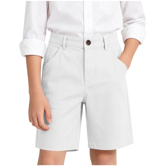 fatyb Kids School Uniform Shorts Straight Leg Knee Length Shorts Summer Dressy Long Shorts with Pockets