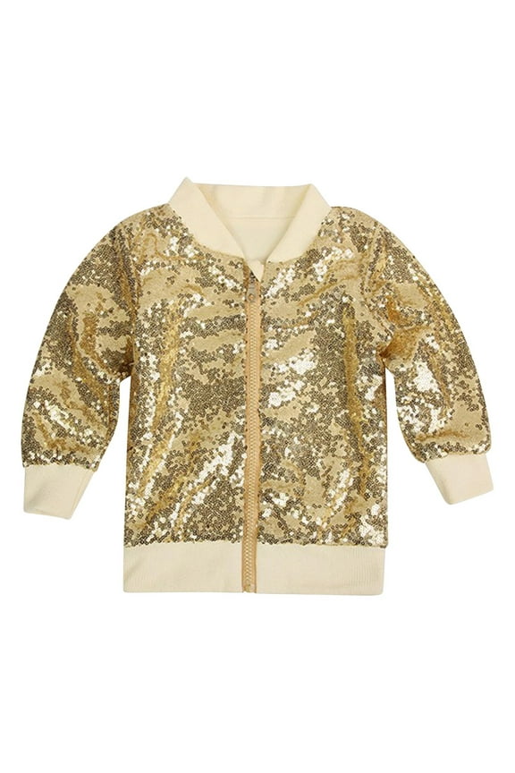 Kids Sequin Jackets Boys Girls Long Sleeve Zipper Coats Lightweight Birthday Outerwear Clothes