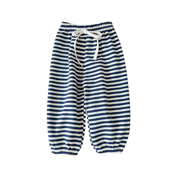 fatyb Kids Striped Pants Printed Cotton Long Bloomers Elastic Bottom Spring Summer Pants for Boys Girls