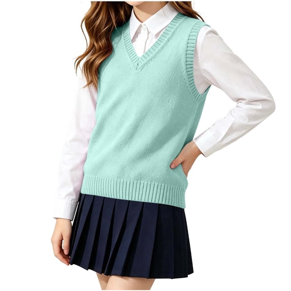 fatyb Kids Sweater Vest Girls Boys Casual Knitted V Neck Sleeveless School Uniform Pullover Size 5-17