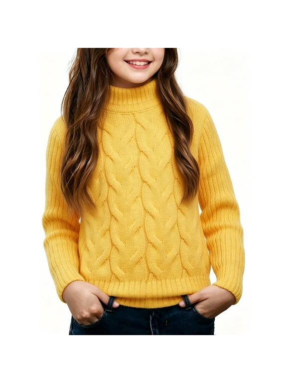 Kids Turtleneck Sweater Fall Winter Boys Girls Cable Knit Comfort Long Sleeve Pullover Warm Tops