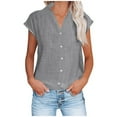 thumbnail image 1 of fatyb Linen Shirts for Women Collared V Neck Cap Sleeve Button down Shirt Casual Plain Tops Summer Clothes, 1 of 5