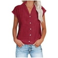 thumbnail image 1 of fatyb Linen Shirts for Women Collared V Neck Cap Sleeve Button down Shirt Casual Plain Tops Summer Clothes, 1 of 5