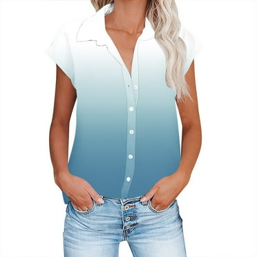 fatyb Linen Shirts for Women Collared V Neck Cap Sleeve Button down Shirt Casual Plain Tops Summer Clothes