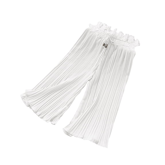 fatyb Little Big Girls Wide Leg Pants Elastic Waist Pleated Trousers Ruffle Flowy Girls Palazzo Pants
