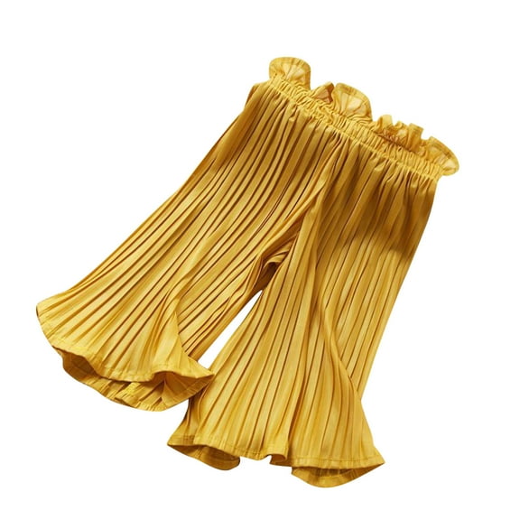 fatyb Little Big Girls Wide Leg Pants Elastic Waist Pleated Trousers Ruffle Flowy Girls Palazzo Pants