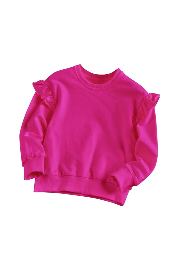Little Girls Cotton Sweatshirts Ruffle Long Sleeve Pullover Tops Kids Casual Crewneck Cute Shirts