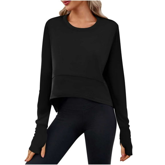 fatyb Long Sleeve Crop Tops for Women Loose Workout Yoga Tshirts Thumb Hole Womens Blouses Activewear