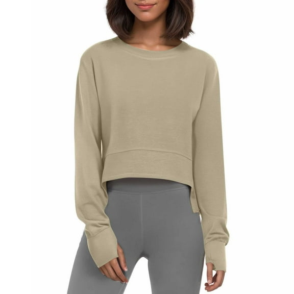 fatyb Long Sleeve Crop Tops for Women Loose Workout Yoga Tshirts Thumb Hole Womens Blouses Activewear