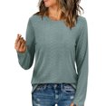 thumbnail image 1 of fatyb Long Sleeve Eyelet Tops for Women Crew Neck Solid Color Casual Shirts Fashion Womens Loose Blouses, 1 of 7