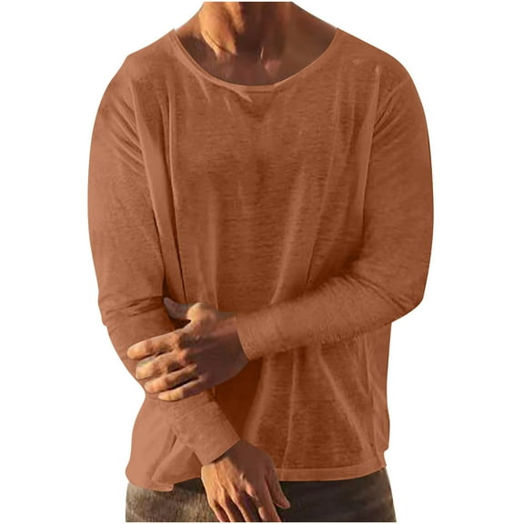fatyb Long Sleeve Shirts for Men Crew Neck Soft Casual T-Shirts Mens Lightweight Solid Color Tee Tops