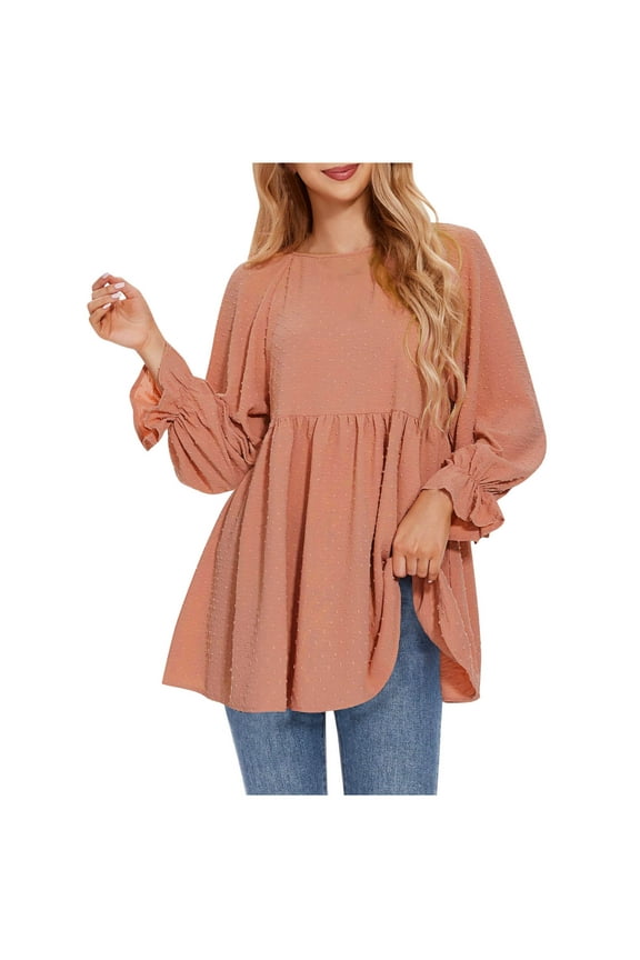 Long Sleeve Shirts for Women Casual Flowy Tunic Tops Loose Round Neck Dressy Blouses Fall Clothes