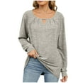 thumbnail image 1 of fatyb Long Sleeve Shirts for Women Fall Plain Basic Tee Fashion Loose Tunic Tops with Leggings, 1 of 7