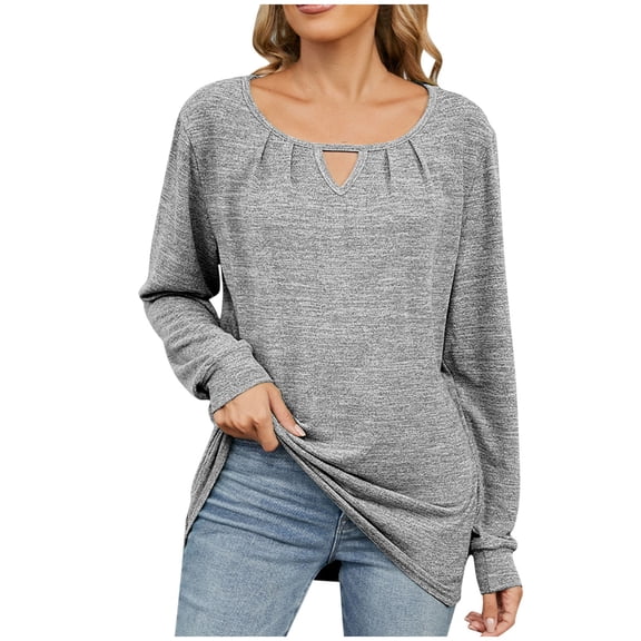 fatyb Long Sleeve Shirts for Women Fall Plain Basic Tee Fashion Loose Tunic Tops with Leggings