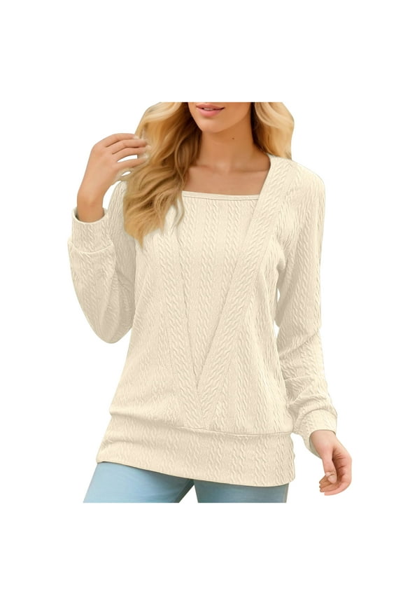 Long Sleeve Tops for Women Square Neck Tunic Top with Leggings Solid Color Dressy Casual Blouses