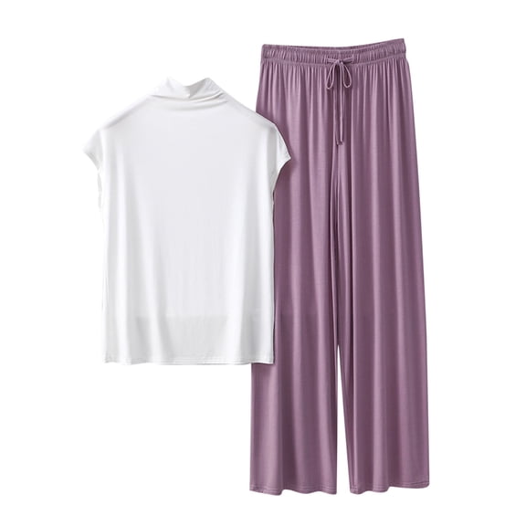 fatyb Lounge Outfits for Women Casual Mock Neck Tops Wide Leg Comfy Pants Womens Matching Pajama Sets