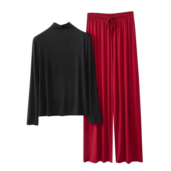 fatyb Lounge Outfits for Women Casual Mock Neck Tops Wide Leg Comfy Pants Womens Matching Pajama Sets