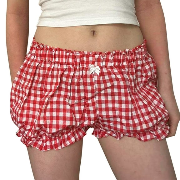 fatyb Lounge Shorts for Women Low Rise Plaid Bloomers Ruffle Pajama Bottoms Cute Womens Sleep Shorts