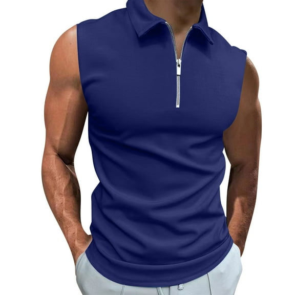 fatyb Men's 1/4 Zipper Tank Tops with Collar Sleeveless Casual Golf T Shirts Muscle Pullover for Men