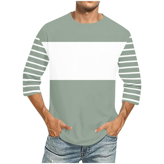 fatyb Men's 3/4 Length Sleeve Shirts Crew Neck Color Block Loose T-Shirts Mens Comfy Casual Tee Tops