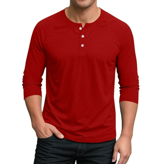 fatyb Men's 3/4 Sleeve T Shirts Button Neck Casual Shirts for Men Solid Color Lightweight Basic Tees