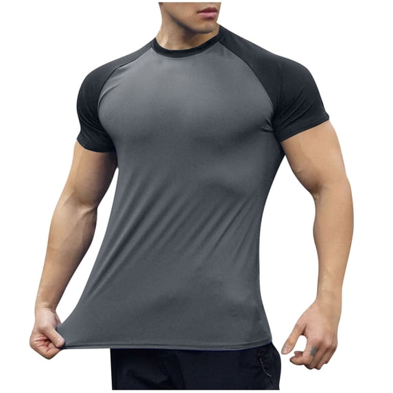 fatyb Men's Athletic T-Shirts Short Sleeve Crewneck Workout Muscle Tee Color Block Training Running Tops
