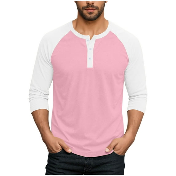 fatyb Men's Button T-Shirts Long Sleeve Color Block Tee Shirts Lightweight Casual Pullover Tops for Men