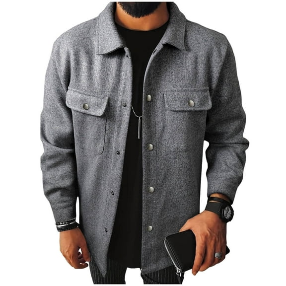 fatyb Men's Button down Jacket Long Sleeve Casual Shacket Mens Open Front Collar Coat with Pockets