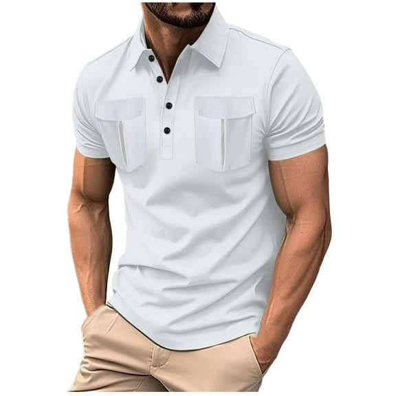 fatyb Men's Casual Shirts Classic Short Sleeve Pocket Shirts Business Work Mens Lightweight Button Tops
