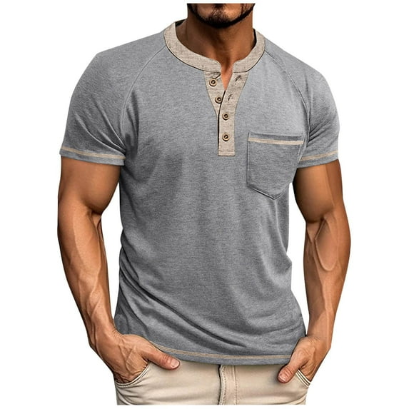 fatyb Men's Casual Shirts Short Sleeve Button T-Shirts with Pocket Summer Pullover Tees Tops for Men