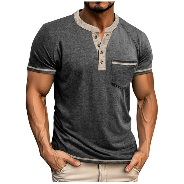 fatyb Men's Casual Shirts Short Sleeve Button T-Shirts with Pocket Summer Pullover Tees Tops for Men