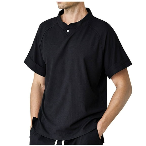 fatyb Men's Casual Shirts Stand Collar Short Sleeve Tee Shirt Plain Lightweight Spring Summer T Shirts