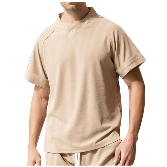 fatyb Men's Casual Shirts Stand Collar Short Sleeve Tee Shirt Plain Lightweight Spring Summer T Shirts