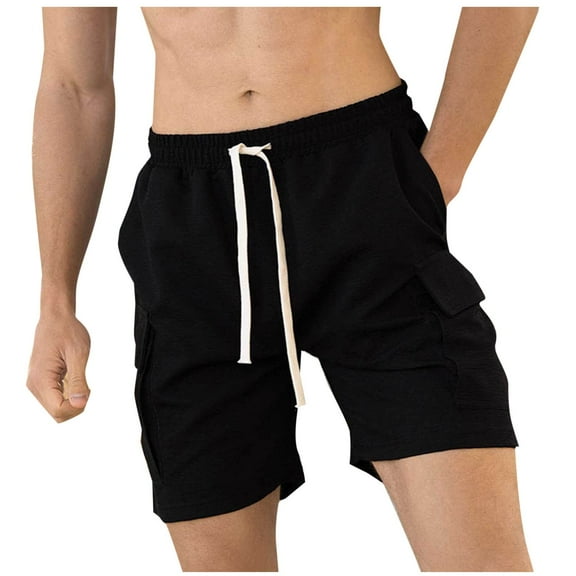fatyb Men's Casual Shorts Drawstring Loose Lounge Shorts Solid Color Summer Shorts with Multi Pockets