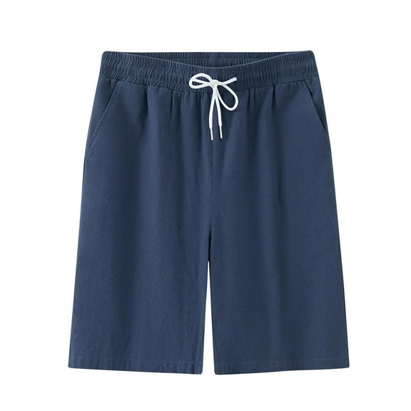 fatyb Men's Casual Shorts Elastic Waist Drawstring Shorts with Pockets Solid Color Summer Beach Shorts