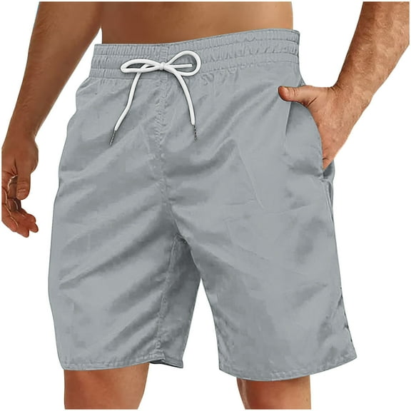 fatyb Men's Casual Shorts Summer Drawstring Elastic Waist Beach Shorts Plain Lightweight Vacation Shorts