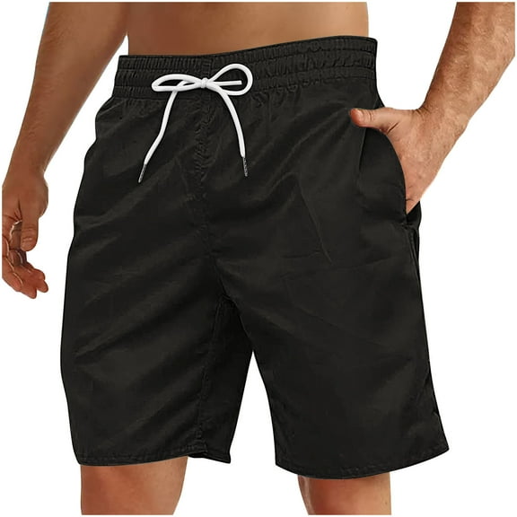 fatyb Men's Casual Shorts Summer Drawstring Elastic Waist Beach Shorts Plain Lightweight Vacation Shorts