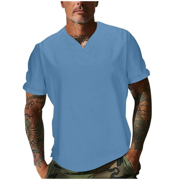 fatyb Men's Casual T-Shirts Summer V Neck Basic Tee Tops Short Sleeve Plain Comfortable Tshirts for Men