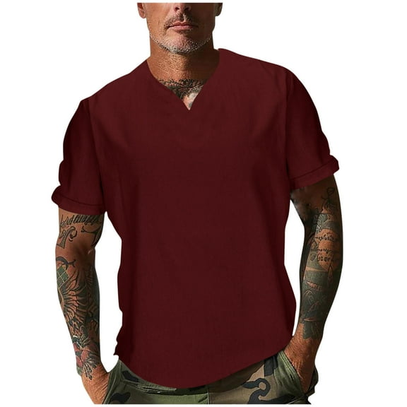 fatyb Men's Casual T-Shirts Summer V Neck Basic Tee Tops Short Sleeve Plain Comfortable Tshirts for Men