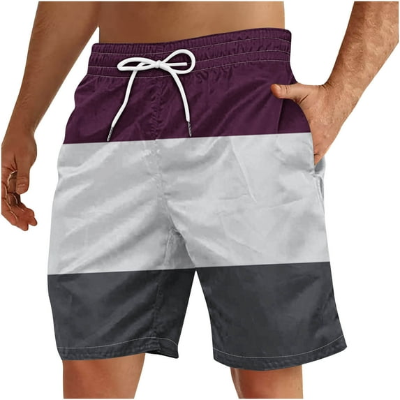 fatyb Men's Color Block Shorts Beachwear Vacation Shorts Drawstring Summer Casual Shorts with Pockets